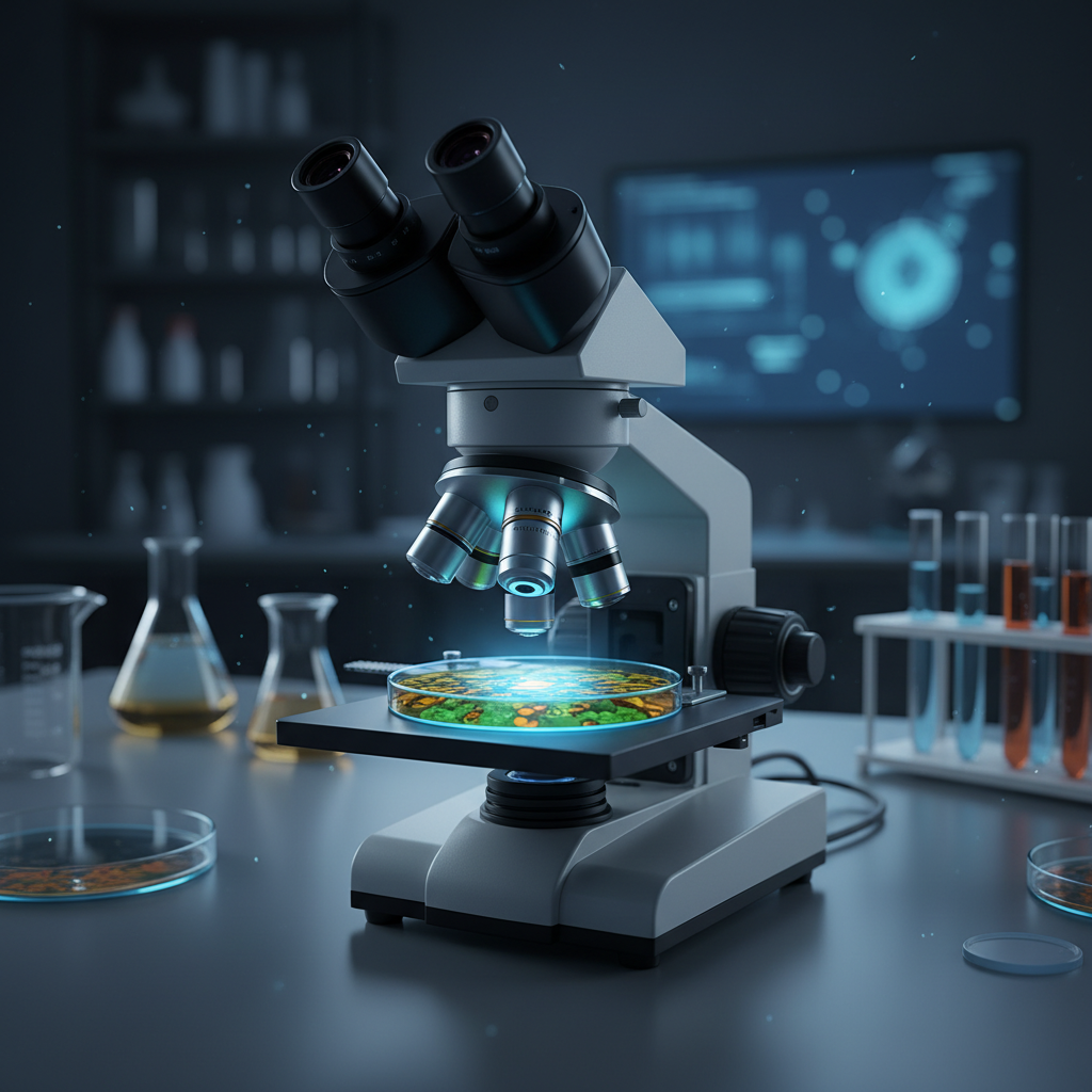 Ein Mikroskop in einem abgedunkelten Labor